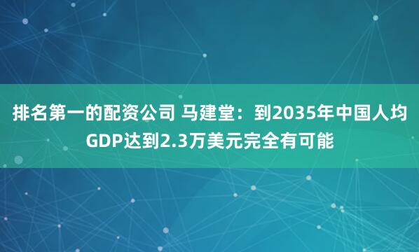 排名第一的配资公司 马建堂：到2035年中国人均GDP达到2.3万美元完全有可能